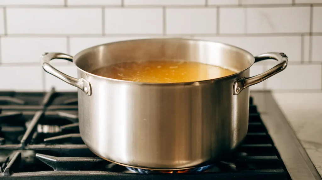 bone broth recipe simmering on stovetop for collagen extraction